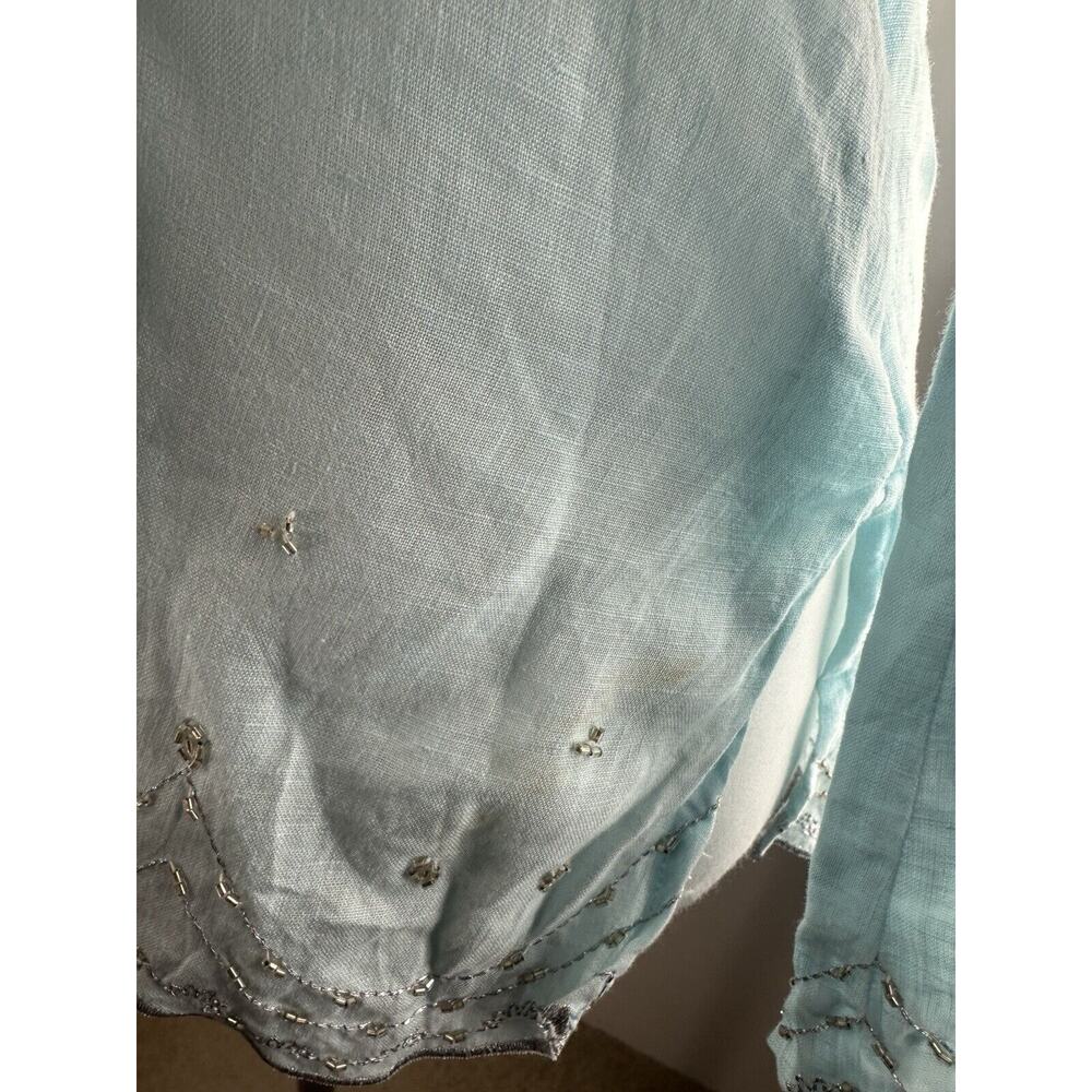 ✨2/$20 Flawed Lilly Pulitzer Linen Beaded Blouse Light Blue Top Small H11153 - Picture 16 of 16